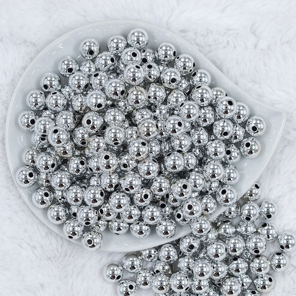 Top view of a pile of 12mm Silver Reflective Bubblegum Beads [20 & 50 Count]