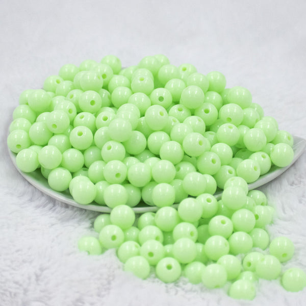 Front view of a pile of 12mm Spearmint Green Acrylic Bubblegum Beads [20 & 50 Count]