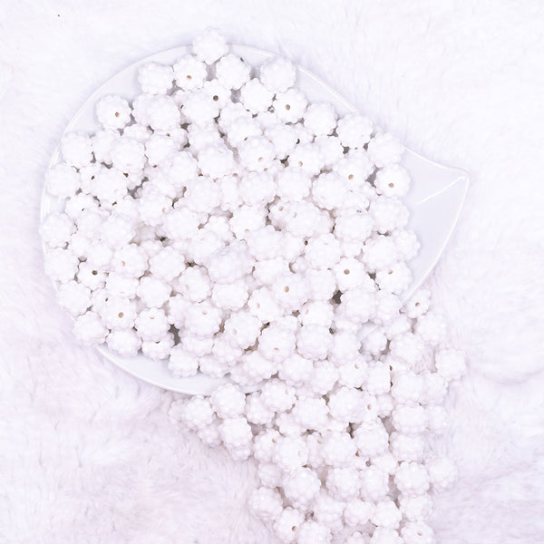 Top view of a pile of 12mm White on White Rhinestone Bubblegum Beads [10 & 20 Count]