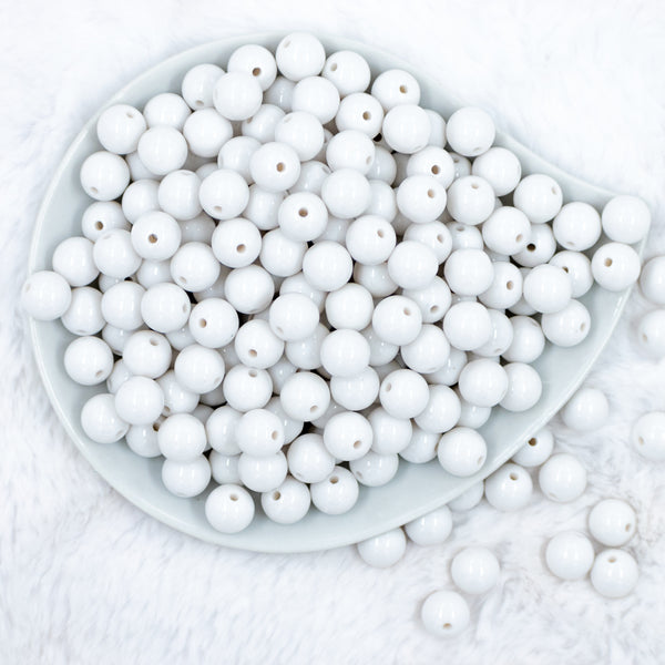 top view of a pile of 12mm White Solid Acrylic Bubblegum Beads [50 Count]