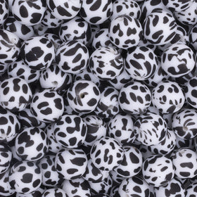 15mm Cow Print Round Silicone Bead