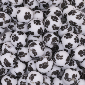 15mm Paw Print Round Silicone Bead
