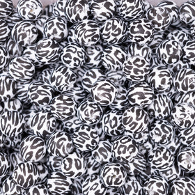 15mm Black and White Leopard print Silicone Bead