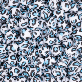 15mm Blue Leopard Print Silicone Bead
