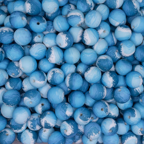 15mm Blue Oceans Round Silicone Bead