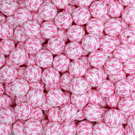 15mm Breast Cancer Awareness Ribbon Round Silicone Bead