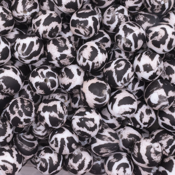 close up view of a pile of 15mm Brown Leopard Print Round Silicone Bead