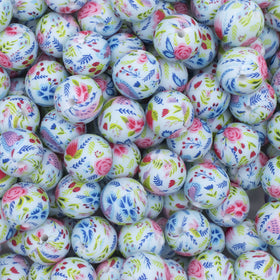 15mm Spring Floral Round Silicone Bead