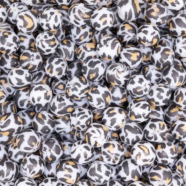 top view of a pile of 15mm Glow in the Dark Leopard Print Round Silicone Bead