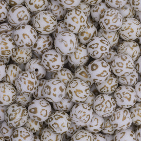 15mm Gold Leopard Print Round Silicone Bead