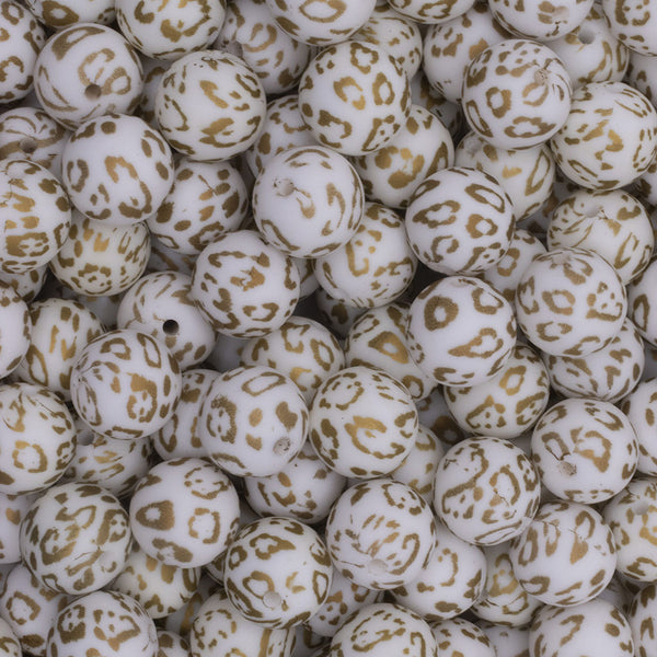 close up view of a pile of 15mm Gold Leopard Print Round Silicone Bead