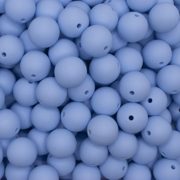 close up view of a pile of 15mm Pastel Blue Round Silicone Bead