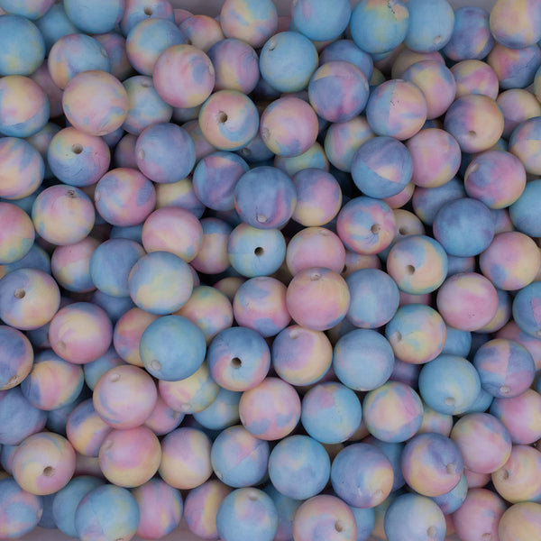 close up view of a pile of 15mm Pastel Marble Round Silicone Bead