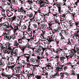 15mm Pink Heart Confetti Round Silicone Bead