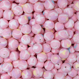15mm Pink Patterned Round Silicone Bead