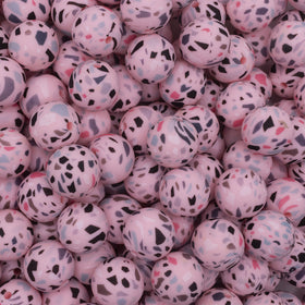 15mm Pink Terrazzo Round Silicone Bead