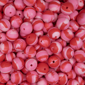15mm Red and Pink Swirled Print Silicone Bead