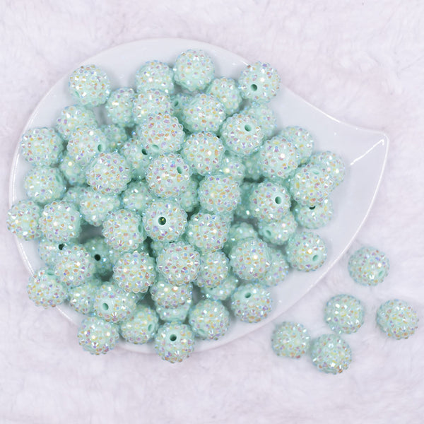 Top view of a pile of 16mm Aqua Marine Rhinestone AB Chunky Bubblegum Jewelry Beads