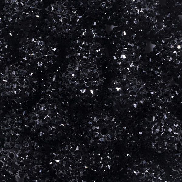 Close up view of a pile of 16mm Black Rhinestone Chunky Bubblegum Jewelry Beads