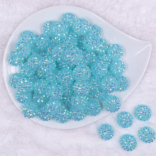 Top view of a pile of 16mm Blue Luster Rhinestone AB Chunky Bubblegum Jewelry Beads