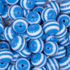 Close up view of a pile of 16mm Blue with White Stripe Bubblegum Beads