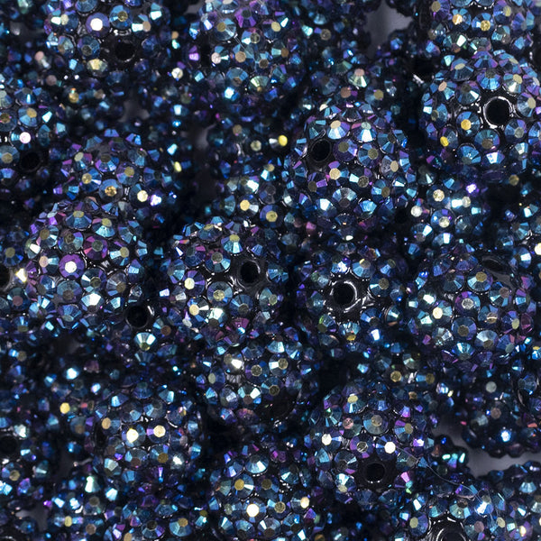 Close up view of a pile of 16mm Cosmic Blue Rhinestone AB Chunky Bubblegum Jewelry Beads