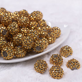 16mm Gold Rhinestone AB Chunky Bubblegum Jewelry Beads