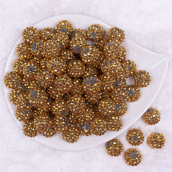 Top view of a pile of 16mm Gold Rhinestone AB Chunky Bubblegum Jewelry Beads