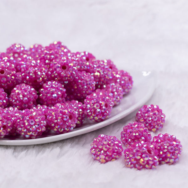 Front view of a pile of 16mm Hot Pink Rhinestone AB Chunky Bubblegum Jewelry Beads