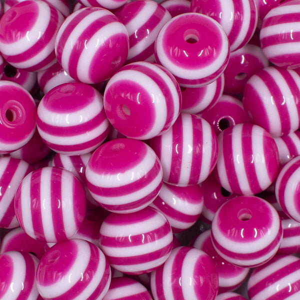 16mm Hot Pink with White Stripe Bubblegum Beads