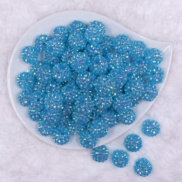 Top view of a pile of 16mm Jelly Blue Dazzle Rhinestone Chunky Bubblegum Jewelry Beads