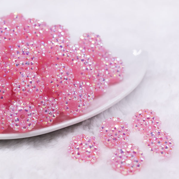 Front view of a pile of 16mm Jelly Light Pink Rhinestone AB Chunky Bubblegum Jewelry Beads