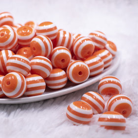 16mm Orange with White Stripe Bubblegum Beads