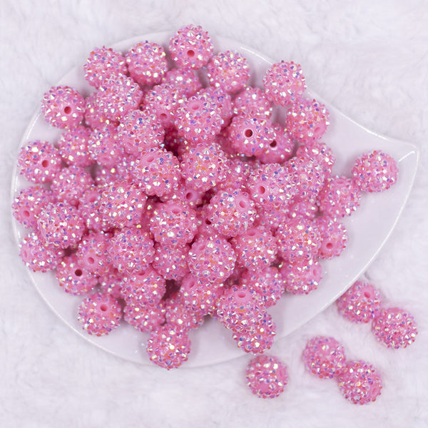 Top view of a pile of 16mm Solid Light Pink Rhinestone AB Chunky Bubblegum Jewelry Beads