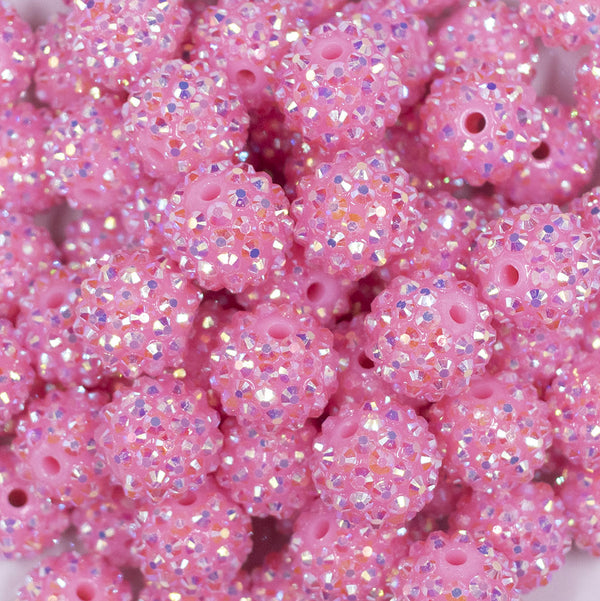 Close up view of a pile of 16mm Solid Light Pink Rhinestone AB Chunky Bubblegum Jewelry Beads