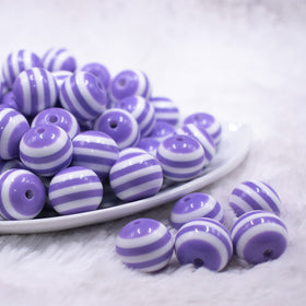 16mm Purple with White Stripe Bubblegum Beads