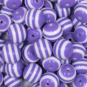 16mm Purple with White Stripe Bubblegum Beads