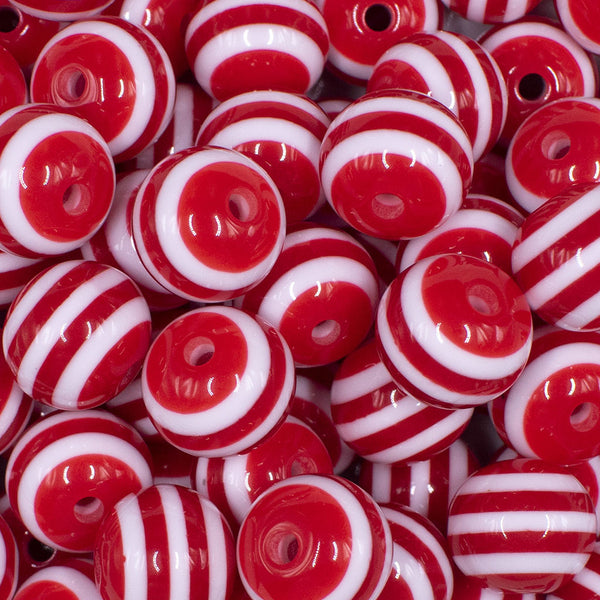 16mm Red with White Stripe Bubblegum Beads