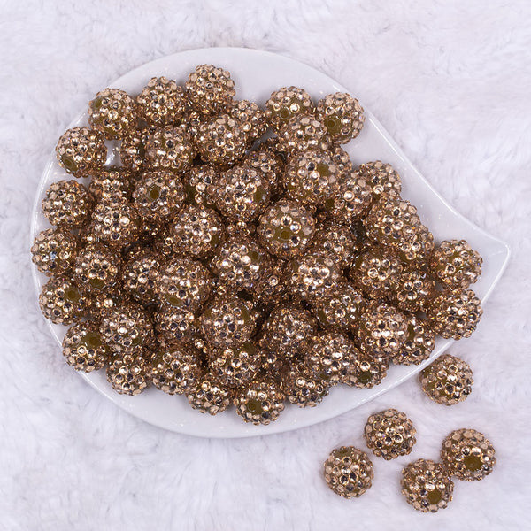 Top view of a pile of 16mm Rose Gold Rhinestone Chunky Bubblegum Jewelry Beads