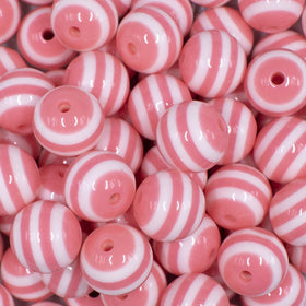 16mm Salmon Pink with White Stripe Bubblegum Beads