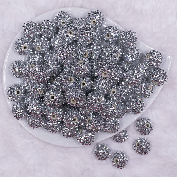 Top view of a pile of 16mm Silver Rhinestone Chunky Bubblegum Jewelry Beads