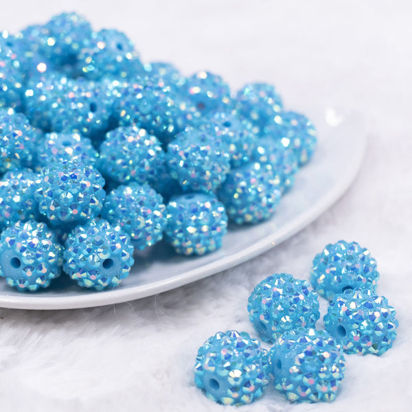 Front view of a pile of 16mm Solid Blue Dazzle Rhinestone AB Chunky Bubblegum Jewelry Beads