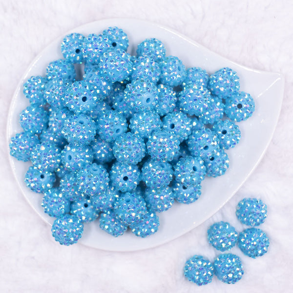 Top view of a pile of 16mm Solid Blue Dazzle Rhinestone AB Chunky Bubblegum Jewelry Beads