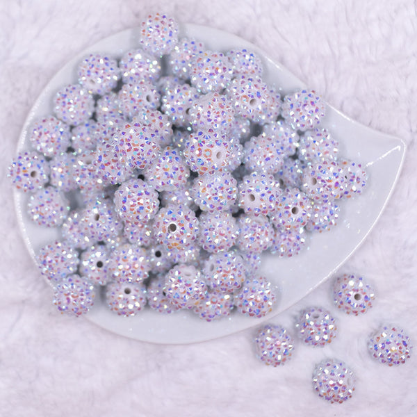 Top view of a pile of 16mm White Sparkle Rhinestone AB Chunky Bubblegum Jewelry Beads