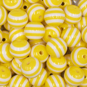 16mm Yellow with White Stripe Bubblegum Beads
