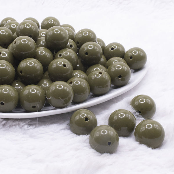 front view of a pile of 16mm Army Green Solid Acrylic Bubblegum Jewelry Beads