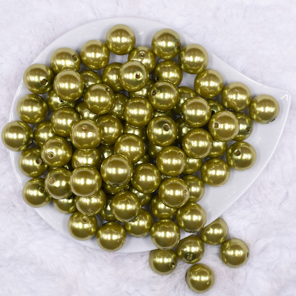 Top view of a pile of 16mm Avocado Green Faux Pearl Acrylic Bubblegum Jewelry Beads