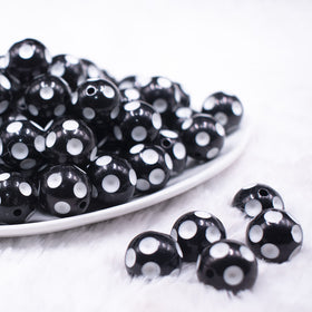 16mm Black with White Polka Dots Bubblegum Beads