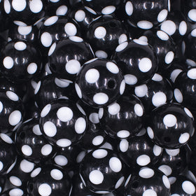 16mm Black with White Polka Dots Bubblegum Beads