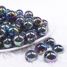 16mm Smoked Neochrome Black Solid AB Bubblegum Beads